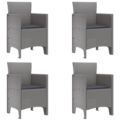 vidaXL Gartenstühle mit Kissen 4 Stück Hellgrau Poly-Rattan Außensitzgelegenheiten UV-beständig Langlebig Modernes Design Polsterbequem Terrasse Leicht Texturiert von vidaXL