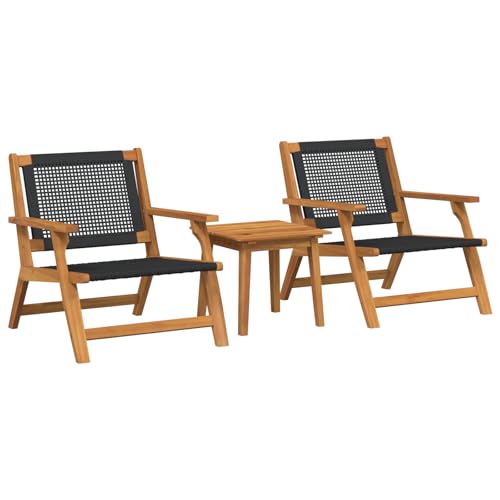 vidaXL 3-teiliges Gartenstuhl- und Tischset in Schwarz, Teak-Optik aus Akazienholz. Bequeme Sitzgelegenheit für Gärten, Balkone, Terrassen und mehr. von vidaXL