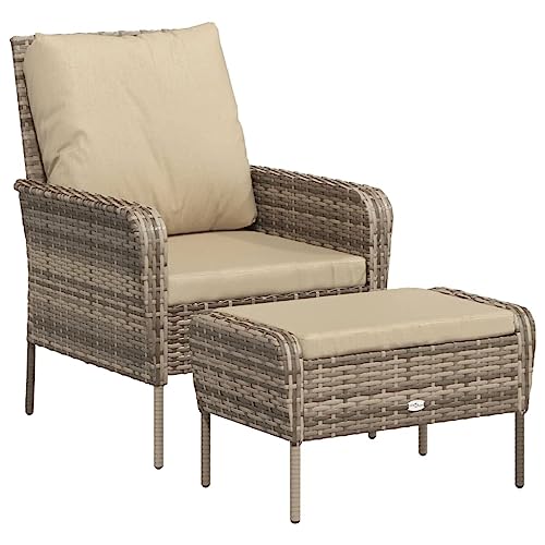 vidaXL Gartenstuhl, Gartensessel mit Fußhocker Kissen, Stuhl mit Armlehnen Rückenlehne, Gartenmöbel Sessel Stahlrahmen, Hellbraun Poly Rattan vidaXL Gartenstuhl, Gartensessel mit Fußhocker Kissen, Stuhl mit Armlehnen Rückenlehne, Gartenmöbel Sessel Stahlrahmen, Hellbraun Poly Rattan von vidaXL