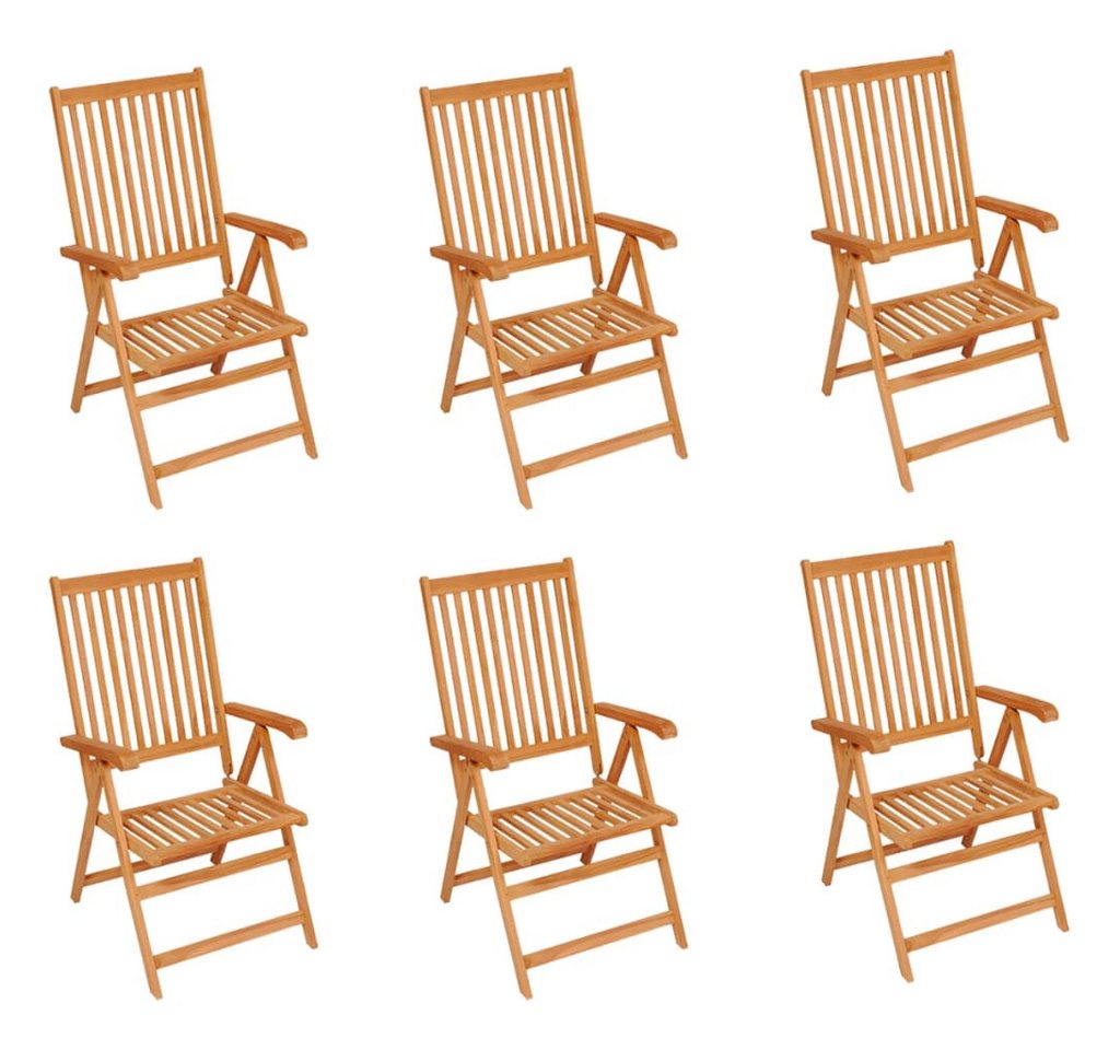 vidaXL Gartenstuhl, Outdoor Stühle 6 Stk. mit Schwarzen Kissen Massivholz Teak von vidaXL