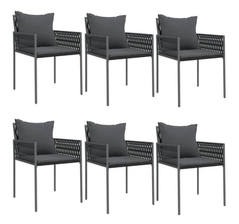 vidaXL Gartenstuhl, Outdoor Stühle mit Kissen 6 Stk. Schwarz 54x61x83 cm Poly Rattan von vidaXL