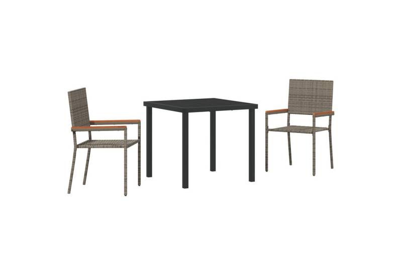 vidaXL Gartenstuhl 3-teilige Garten Essgruppe Grau Poly Rattan (3 St) von vidaXL