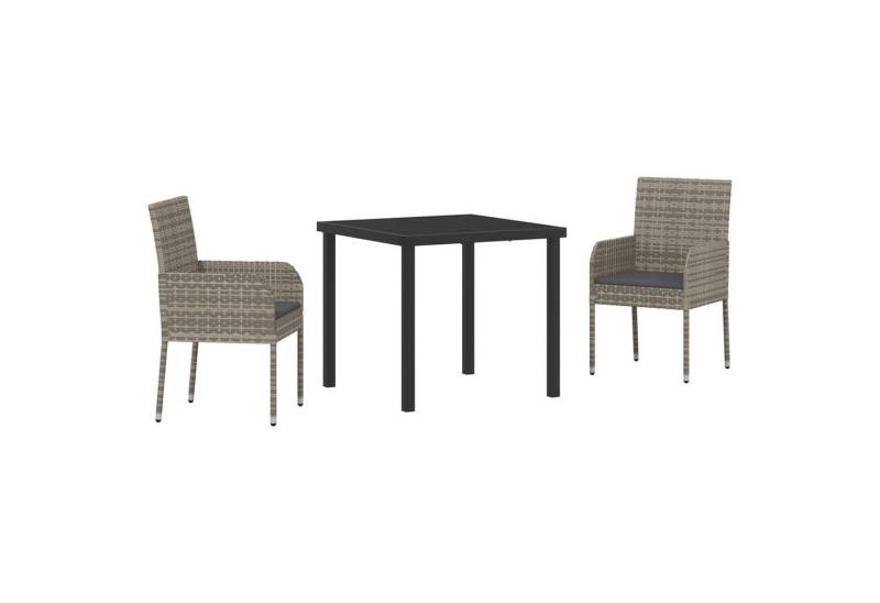 vidaXL Gartenstuhl 3-teiliges Garten-Dining-Set mit Kissen Grau Poly Rattan (3 St) von vidaXL