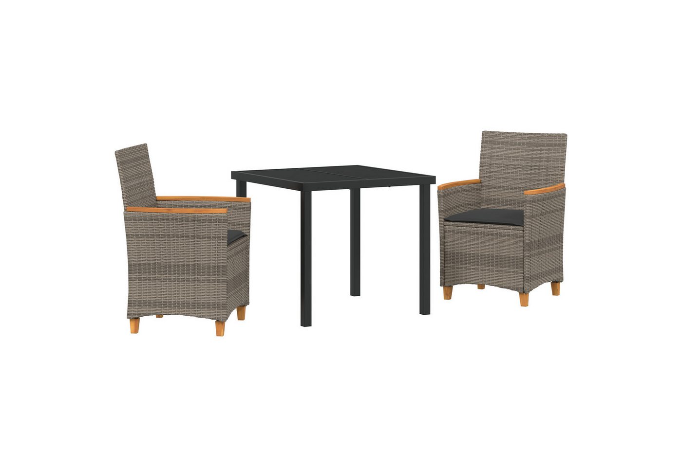 vidaXL Gartenstuhl 3-teiliges Garten-Dining-Set mit Kissen in Grau aus Poly-Rattan (3 St) von vidaXL