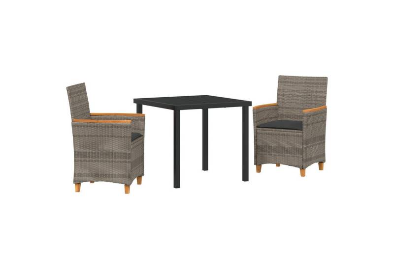 vidaXL Gartenstuhl 3-teiliges Garten-Dining-Set mit Kissen in Grau aus Poly-Rattan (3 St) von vidaXL