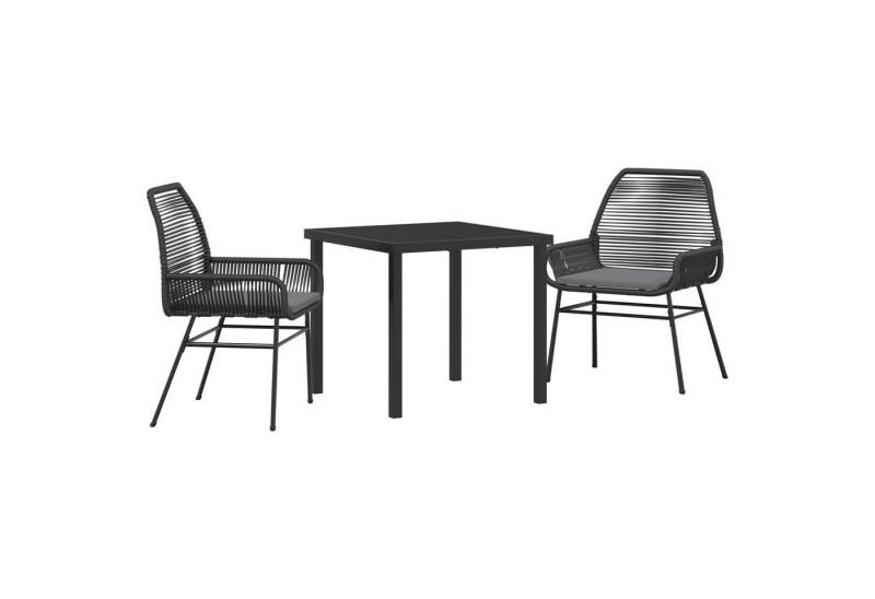 vidaXL Gartenstuhl 3-teiliges Garten-Dining-Set mit Polstern Schwarz Poly-Rattan (3 St) von vidaXL