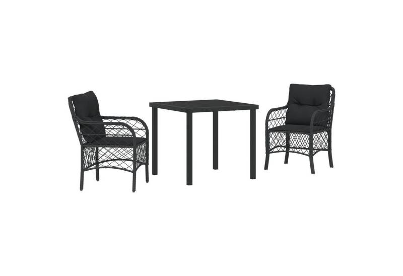 vidaXL Gartenstuhl 3-teiliges Garten-Ess-Set mit Kissen Schwarz Poly-Rattan (3 St) von vidaXL