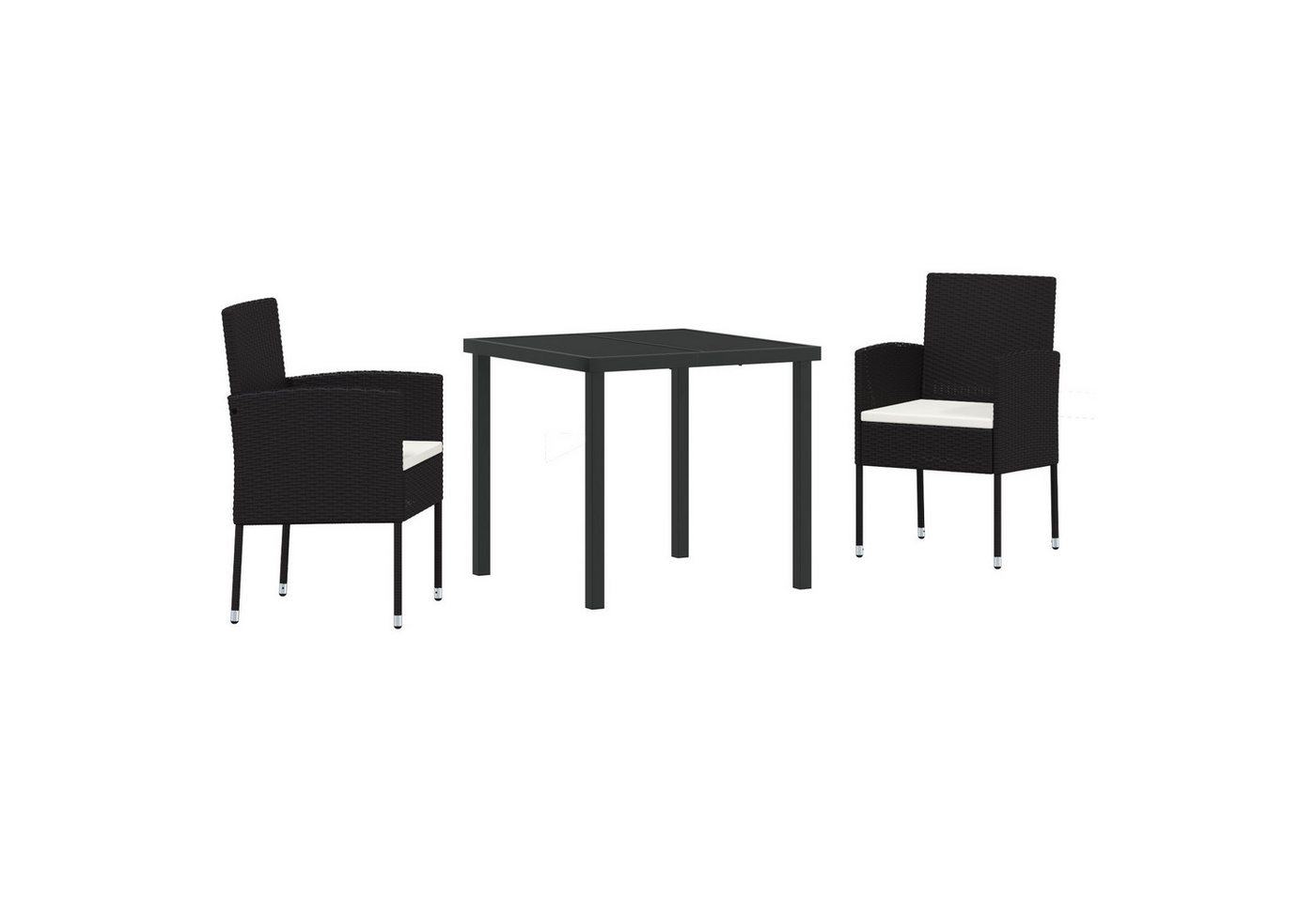 vidaXL Gartenstuhl 3-teiliges Garten-Ess-Set mit Kissen - Schwarzes Poly-Rattan (3 St) von vidaXL