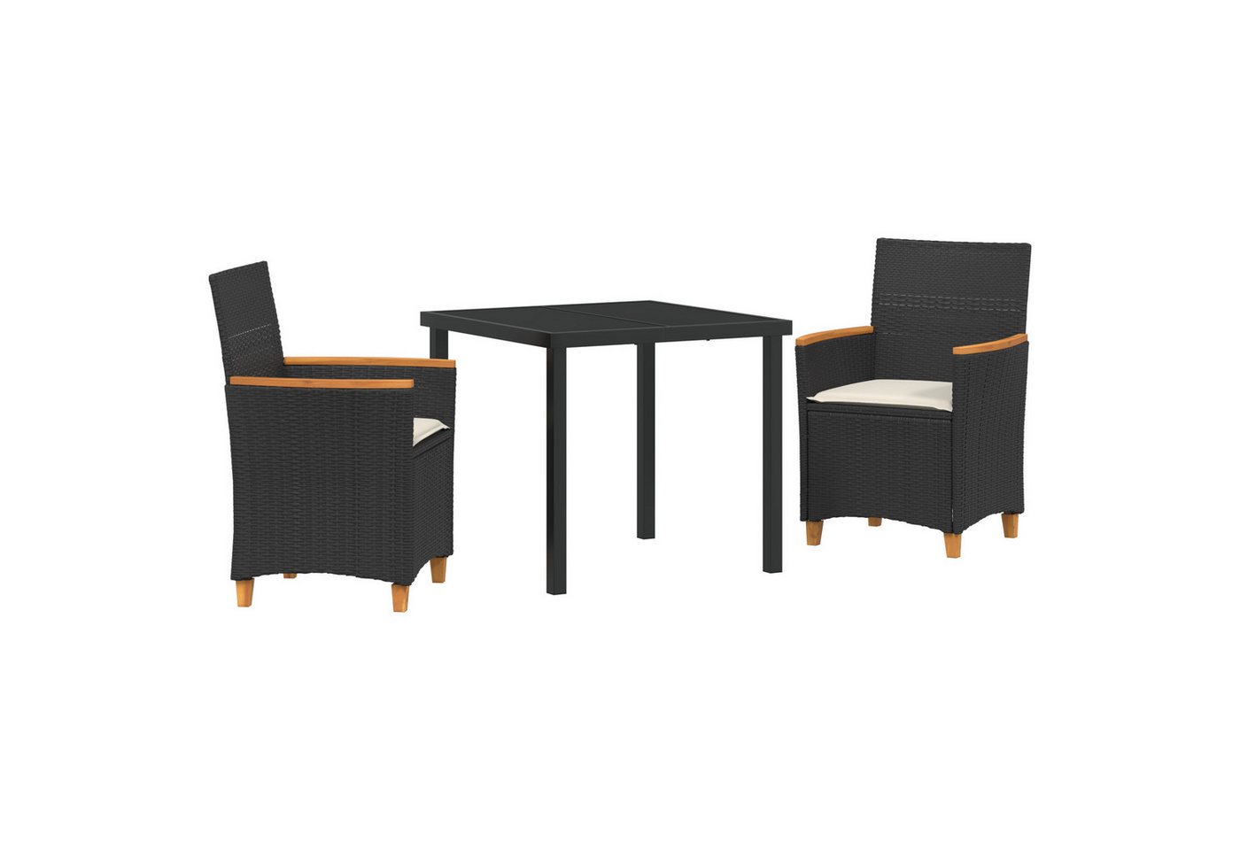 vidaXL Gartenstuhl 3-teiliges Garten Essenset mit Kissen Schwarz Poly-Rattan (3 St) von vidaXL