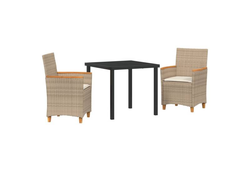 vidaXL Gartenstuhl 3-teiliges Garten Esstisch Set mit Kissen Beige Poly Rattan (3 St) von vidaXL