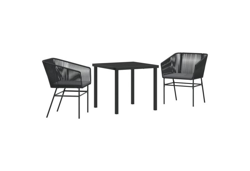 vidaXL Gartenstuhl 3-teiliges Garten-Esstisch-Set mit Kissen Schwarz Poly-Rattan (3 St) von vidaXL