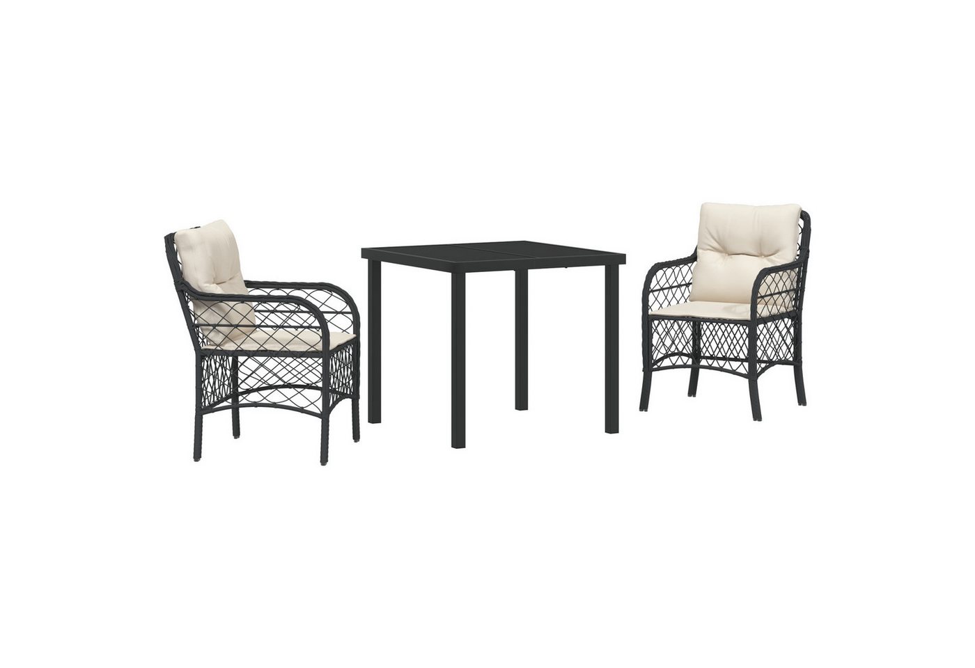 vidaXL Gartenstuhl 3-teiliges Garten Esstisch Set mit Kissen Schwarz Poly Rattan (3 St) von vidaXL
