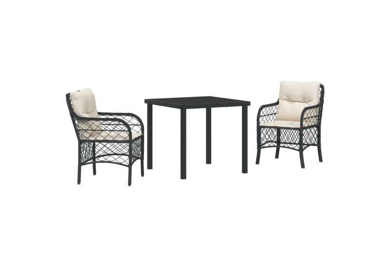 vidaXL Gartenstuhl 3-teiliges Garten Esstisch Set mit Kissen Schwarz Poly Rattan (3 St) von vidaXL