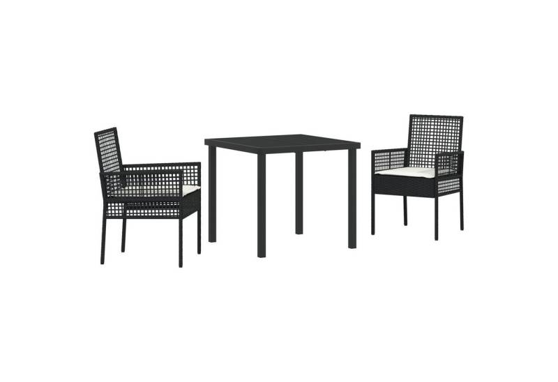 vidaXL Gartenstuhl 3-teiliges Garten Esszimmer Set mit Kissen in Schwarz Poly Rattan (3 St) von vidaXL