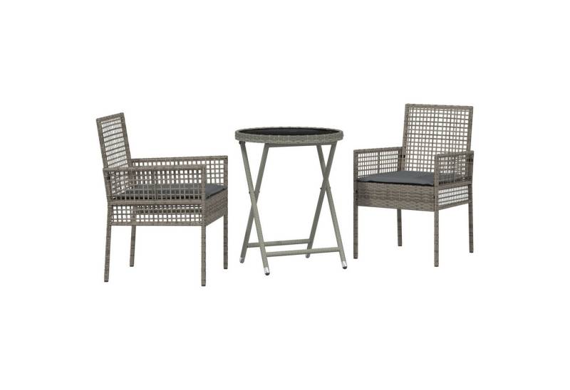 vidaXL Gartenstuhl 3-tlg. Garten-Bistroset mit Kissen Grau Poly Rattan (3 St) von vidaXL