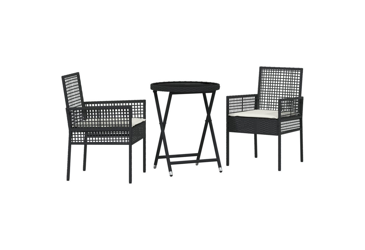 vidaXL Gartenstuhl 3-tlg. Garten-Bistroset mit Kissen Schwarz Poly Rattan (3 St) von vidaXL