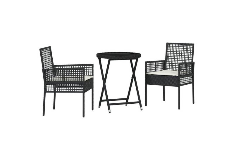 vidaXL Gartenstuhl 3-tlg. Garten-Bistroset mit Kissen Schwarz Poly Rattan (3 St) von vidaXL