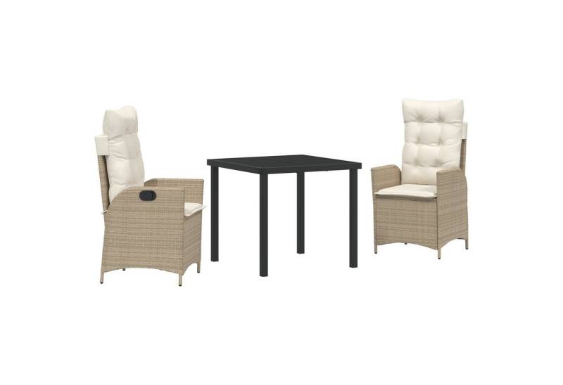 vidaXL Gartenstuhl 3-tlg. Garten-Essgruppe mit Kissen Beige Poly Rattan (3 St) von vidaXL