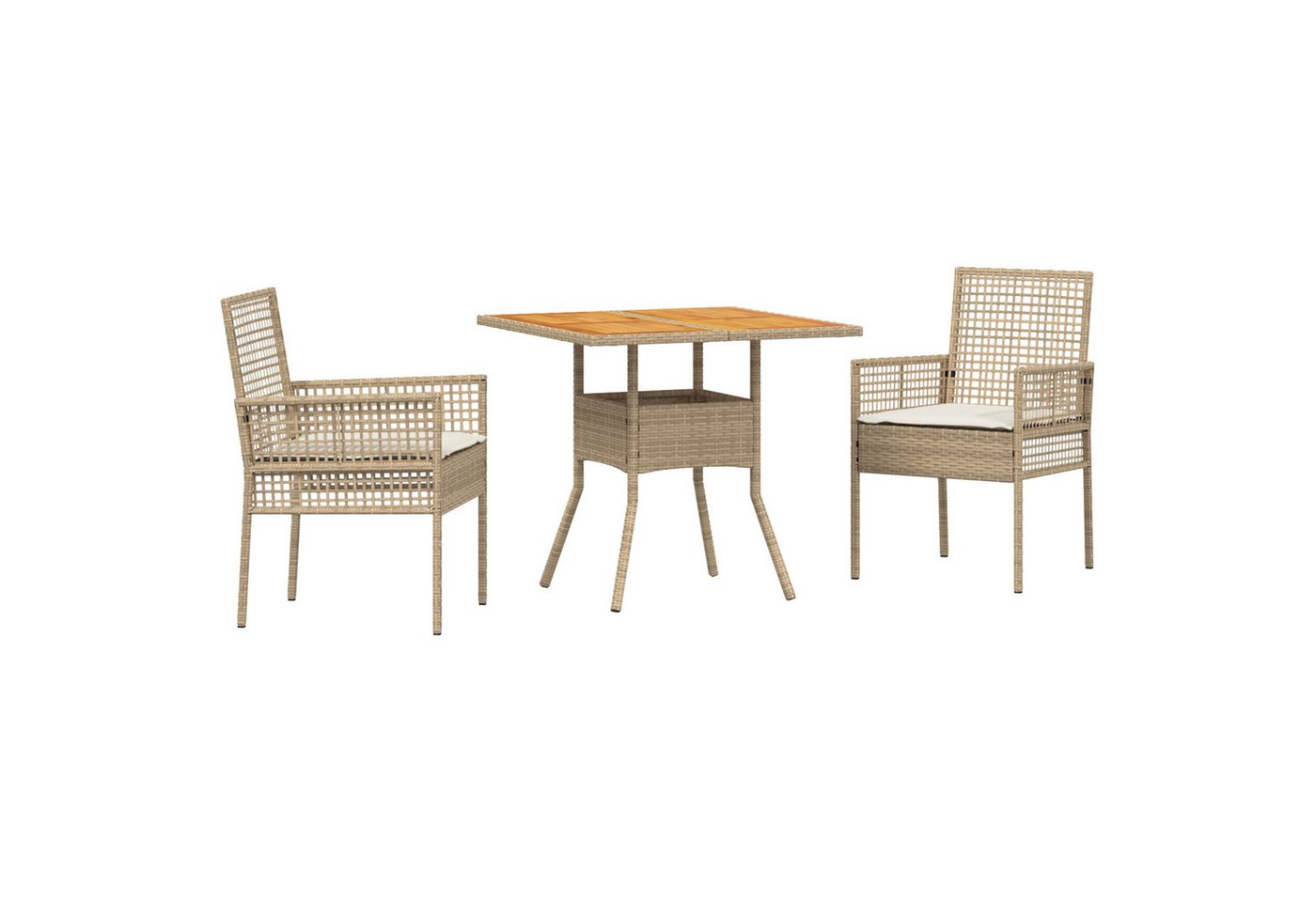 vidaXL Gartenstuhl 3-tlg. Garten-Essgruppe mit Kissen Beige Poly Rattan (3 St) von vidaXL