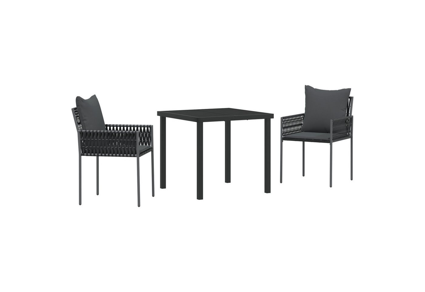 vidaXL Gartenstuhl 3-tlg. Garten-Essgruppe mit Kissen Schwarz Poly Rattan (3 St) von vidaXL