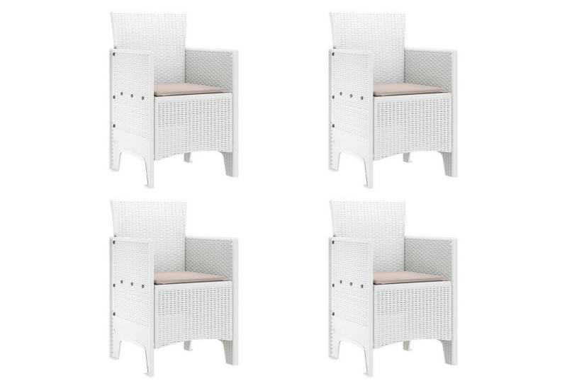 vidaXL Gartenstuhl Gartenstühle mit Kissen 4 Stk. Weiß Poly Rattan (4 St) von vidaXL