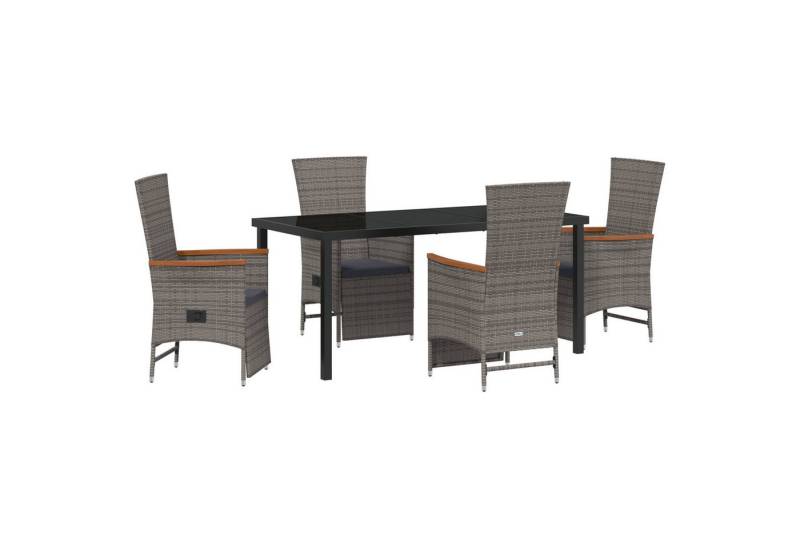 vidaXL Gartenstuhl 5-teiliges Garten-Dining-Set mit Kissen Grau Poly Rattan (5 St) von vidaXL