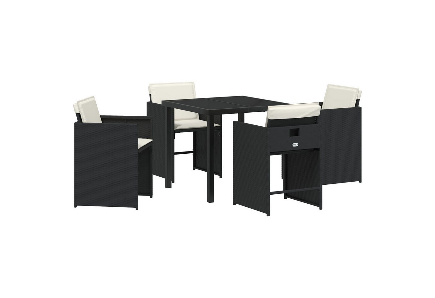 vidaXL Gartenstuhl 5-teiliges Garten-Dining-Set mit Kissen Schwarz Poly-Rattan (5 St) von vidaXL