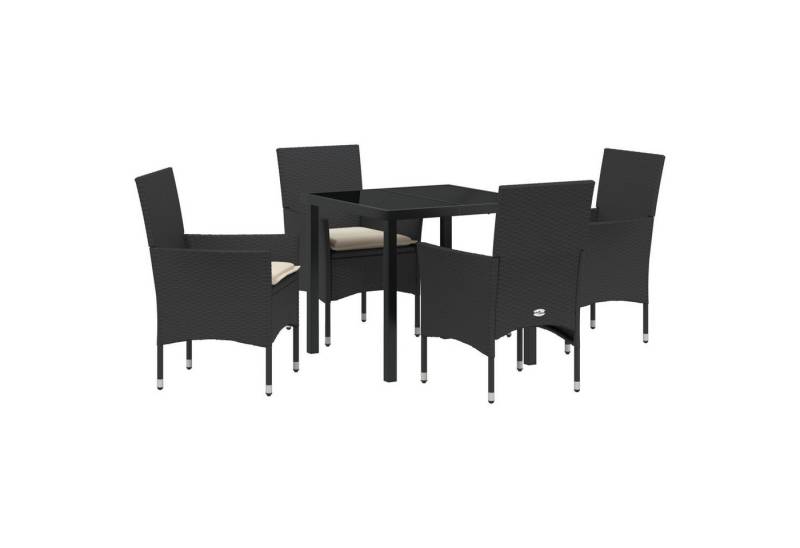 vidaXL Gartenstuhl 5-teiliges Garten-Dining-Set mit Kissen Schwarzes Poly-Rattan (5 St) von vidaXL