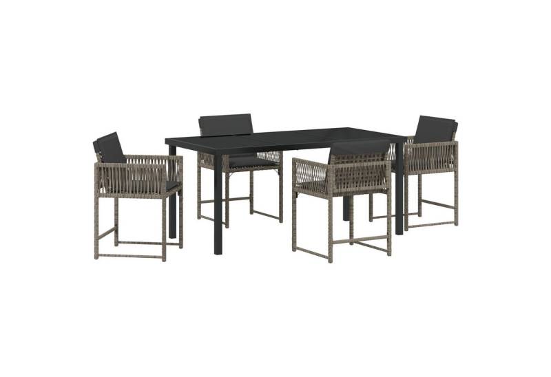 vidaXL Gartenstuhl 5-teiliges Garten-Ess-Set mit Kissen Grau Poly-Rattan (5 St) von vidaXL