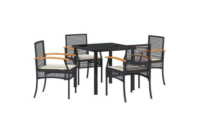 vidaXL Gartenstuhl 5-teiliges Garten-Ess-Set mit Kissen Schwarz Poly Rattan (5 St) von vidaXL