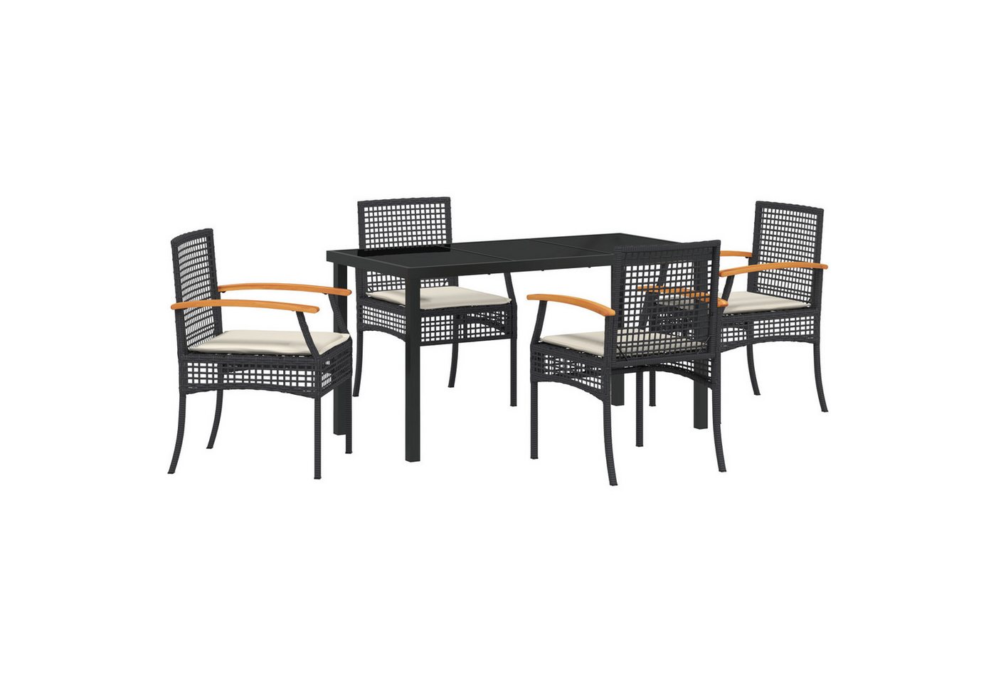 vidaXL Gartenstuhl 5-teiliges Garten-Ess-Set mit Kissen Schwarzes Poly-Rattan (5 St) von vidaXL