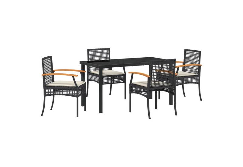 vidaXL Gartenstuhl 5-teiliges Garten-Ess-Set mit Kissen Schwarzes Poly-Rattan (5 St) von vidaXL