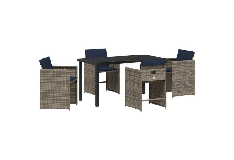 vidaXL Gartenstuhl 5-teiliges Garten-Essgruppen-Set mit Kissen grau Poly-Rattan (2 St) von vidaXL