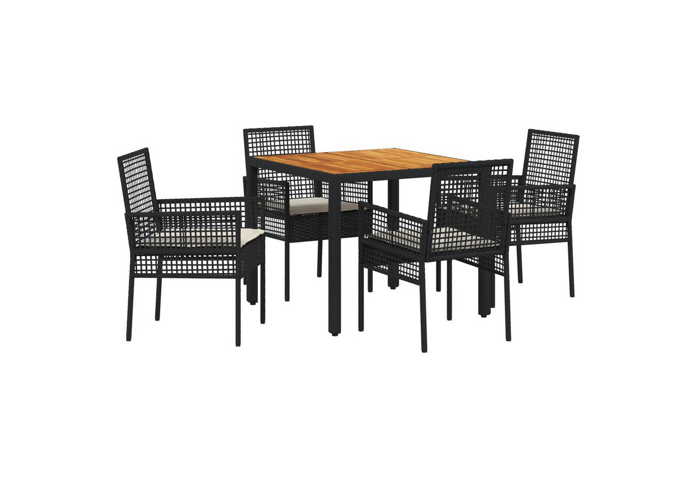 vidaXL Gartenstuhl 5-teiliges Garten-Essgruppen-Set mit Kissen in Schwarz aus Poly-Rattan (4 St) von vidaXL