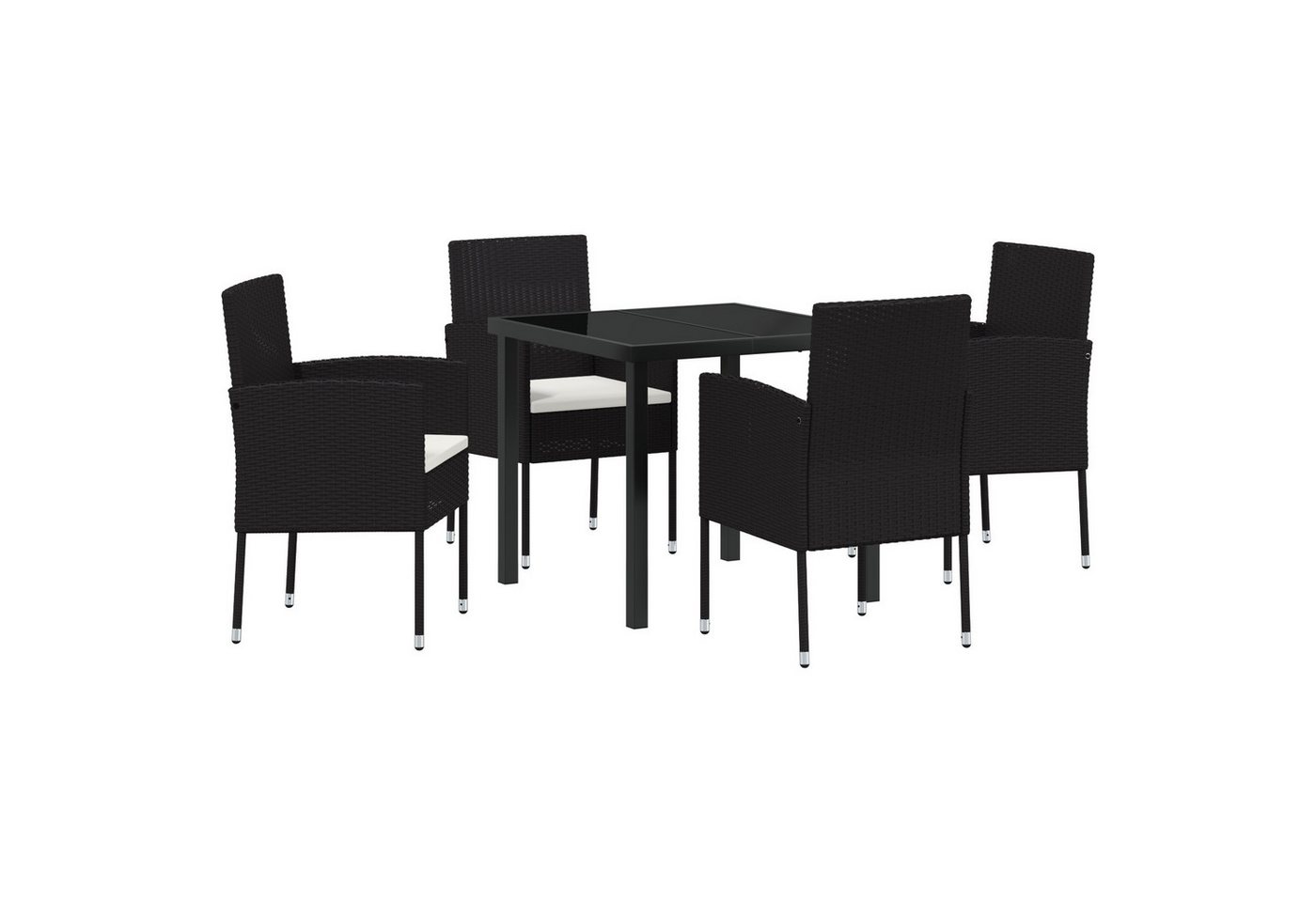 vidaXL Gartenstuhl 5-teiliges Garten-Essstuhl-Set mit Kissen Schwarz Poly-Rattan (5 St) von vidaXL