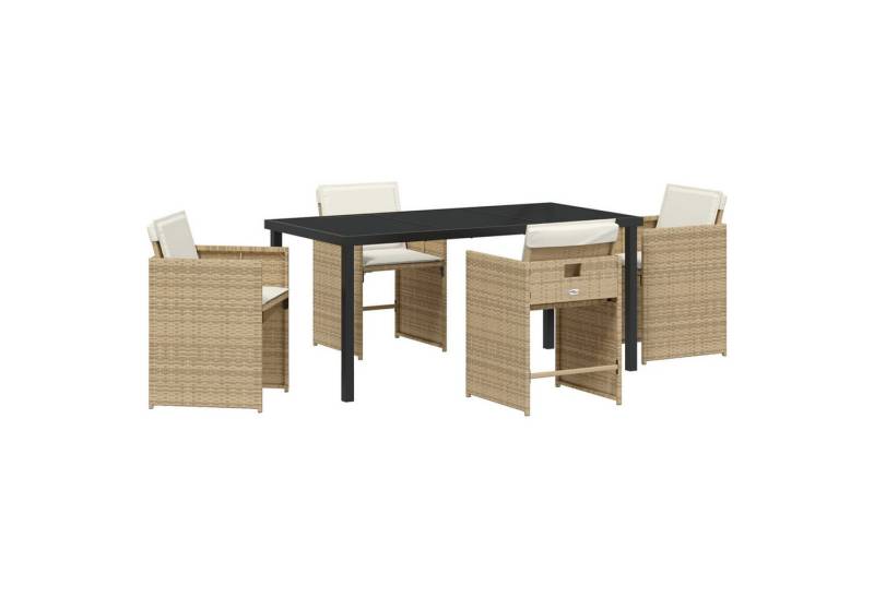 vidaXL Gartenstuhl 5-teiliges Garten Esstisch Set mit Kissen - Beiges Poly Rattan (5 St) von vidaXL