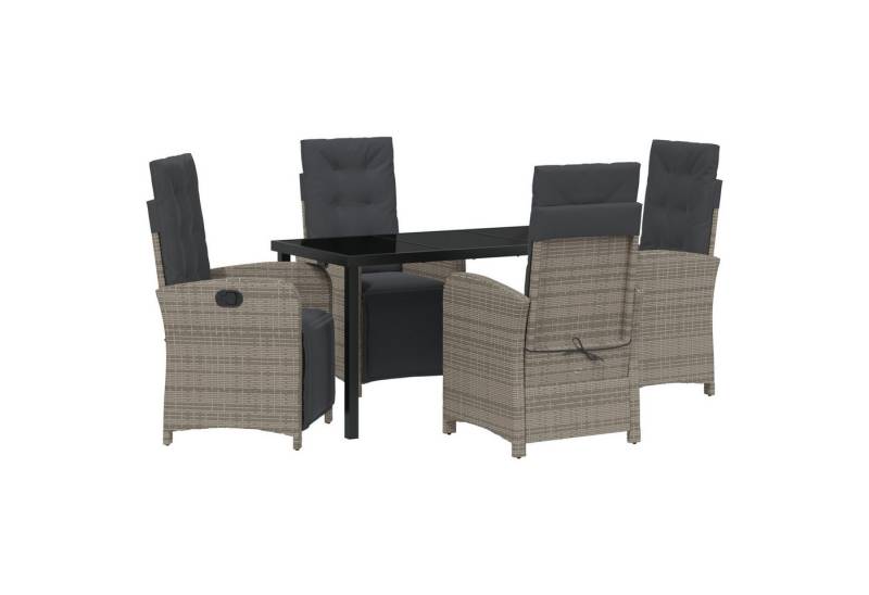 vidaXL Gartenstuhl 5-teiliges Garten Esstisch Set mit Kissen Grau Poly Rattan (5 St) von vidaXL