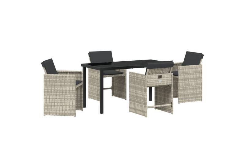 vidaXL Gartenstuhl 5-teiliges Gartenset mit Kissen, Hellgrau, aus Poly-Rattan (5 St) von vidaXL