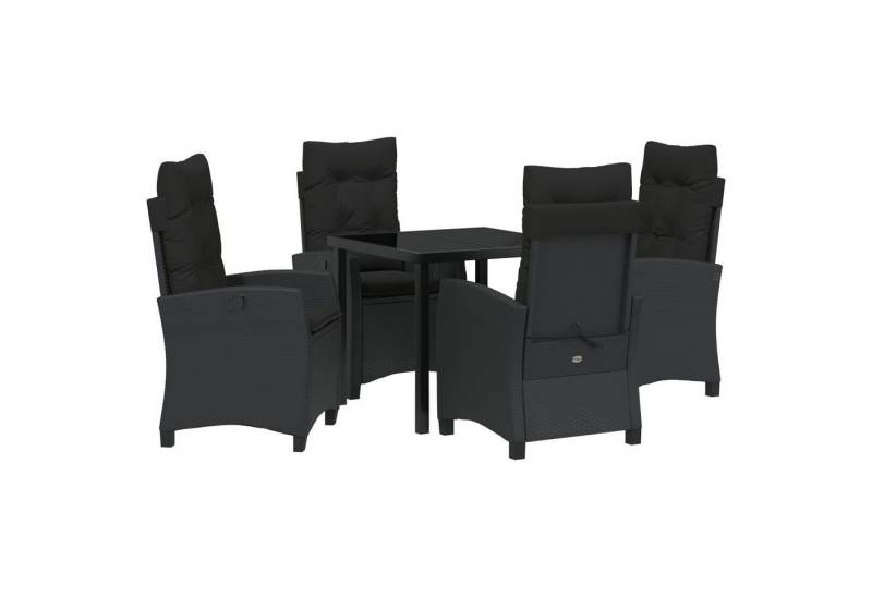 vidaXL Gartenstuhl 5-teiliges Garten-Esstischset mit Kissen - Schwarzes Poly-Rattan (5 St) von vidaXL