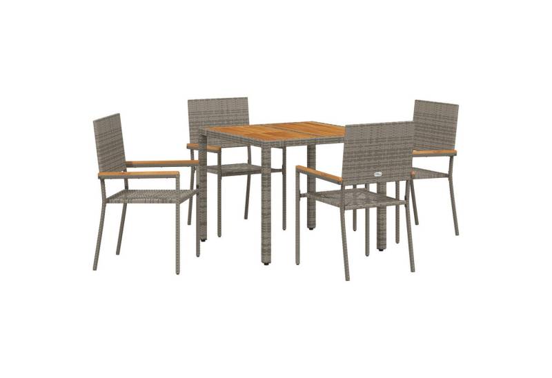 vidaXL Gartenstuhl 5-teiliges Garten Esszimmer Set Grau Poly Rattan (5 St) von vidaXL