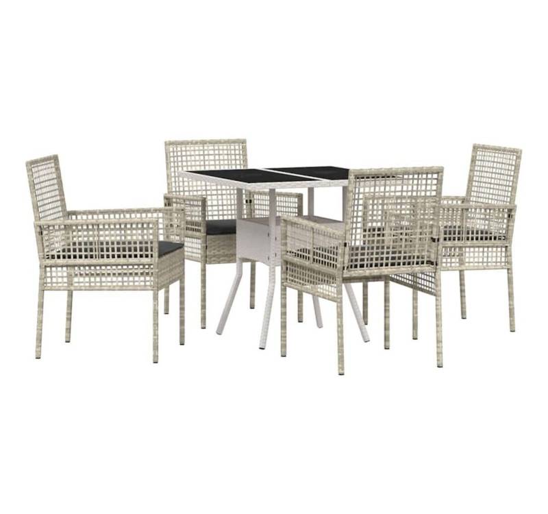 vidaXL Gartenstuhl 5-teiliges Garten Esszimmer Set Hellgrau Poly Rattan (5 St) von vidaXL