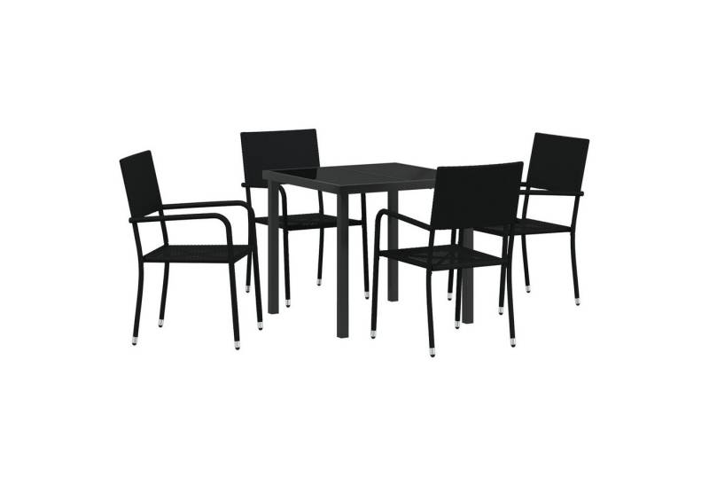 vidaXL Gartenstuhl 5-teiliges Garten Essset Schwarz Poly Rattan (5 St) von vidaXL