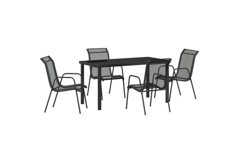 vidaXL Gartenstuhl 5-teiliges Garten-Esszimmer-Set Schwarz Textilene und Stahl (5 St) von vidaXL