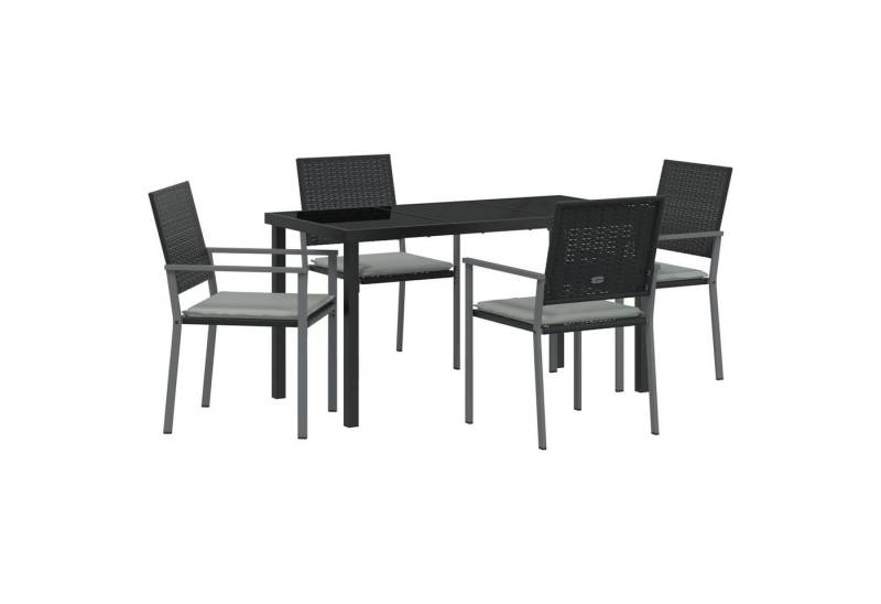 vidaXL Gartenstuhl 5-teiliges Garten-Esszimmer-Set mit Kissen Schwarz Poly Rattan (5 St) von vidaXL