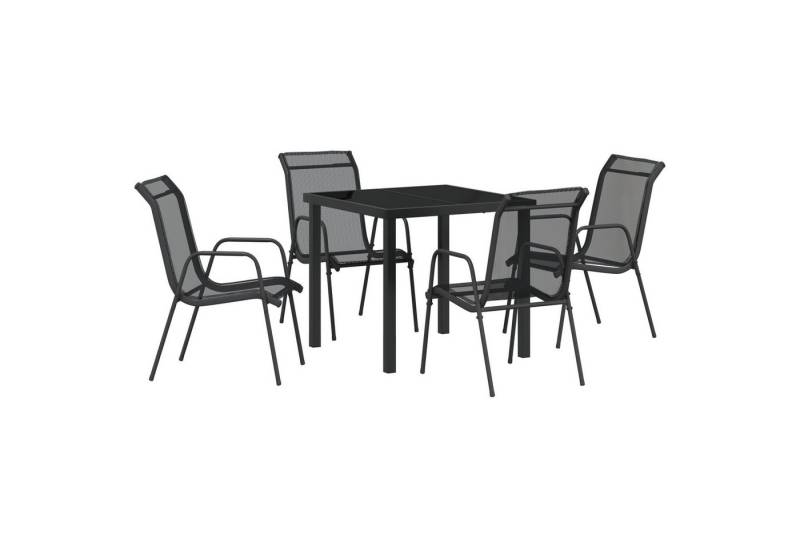 vidaXL Gartenstuhl 5-teiliges Garten Esszimmerset Schwarz Textilene und Stahl (5 St) von vidaXL
