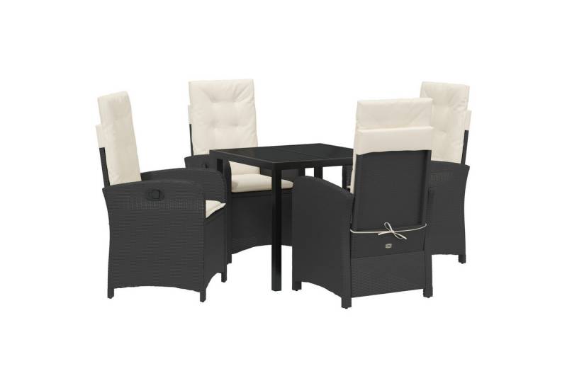 vidaXL Gartenstuhl 5-teiliges Garten-Dining-Set mit Kissen Schwarz Poly Rattan (5 St) von vidaXL