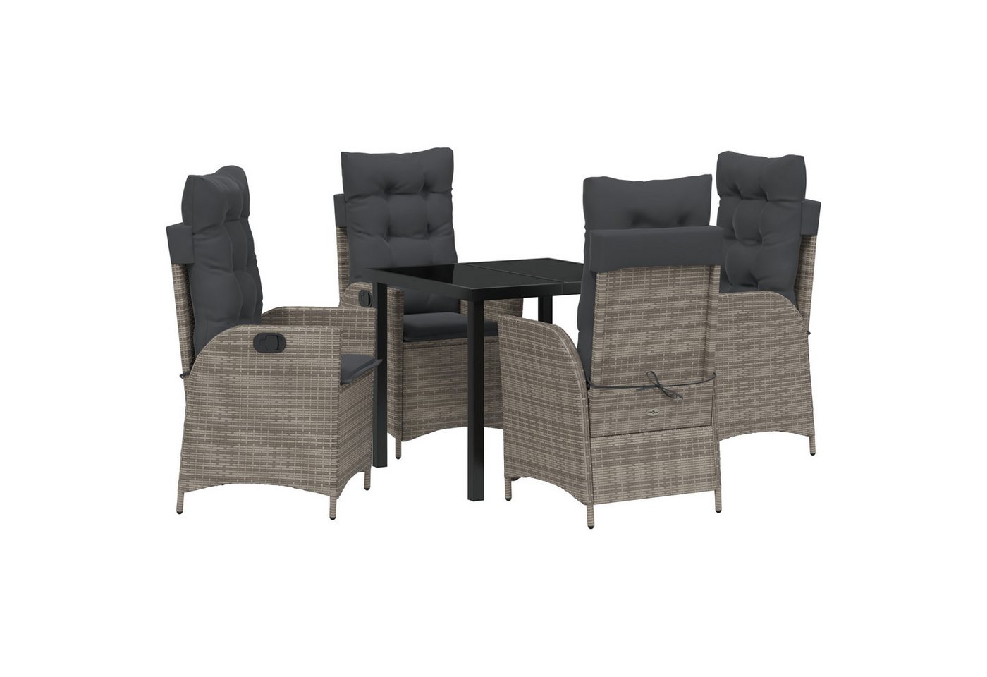 vidaXL Gartenstuhl 5-tlg. Garten-Essgruppe mit Kissen Grau Poly Rattan (5 St) von vidaXL
