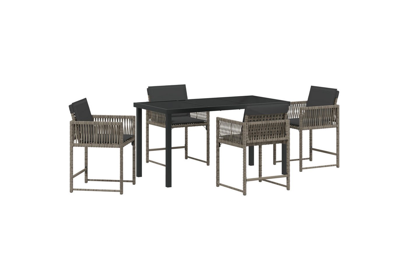 vidaXL Gartenstuhl 5-tlg. Garten-Essgruppe mit Kissen Grau Poly Rattan (5 St) von vidaXL