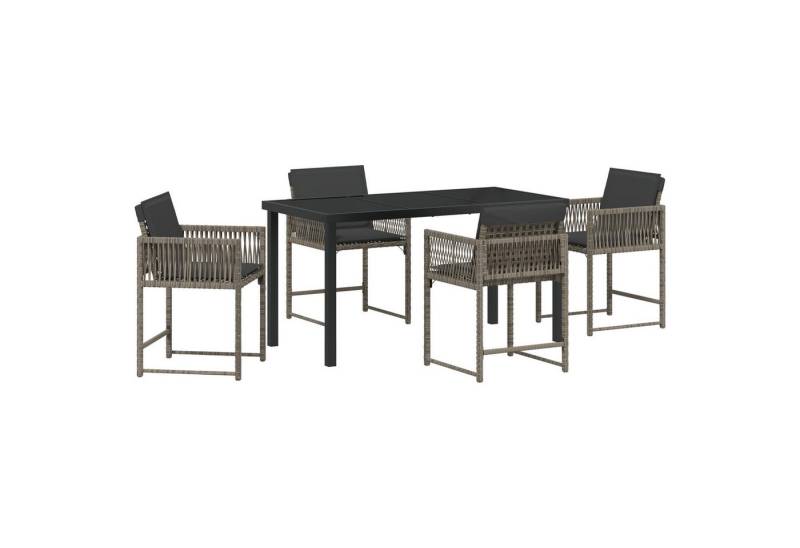 vidaXL Gartenstuhl 5-tlg. Garten-Essgruppe mit Kissen Grau Poly Rattan (5 St) von vidaXL