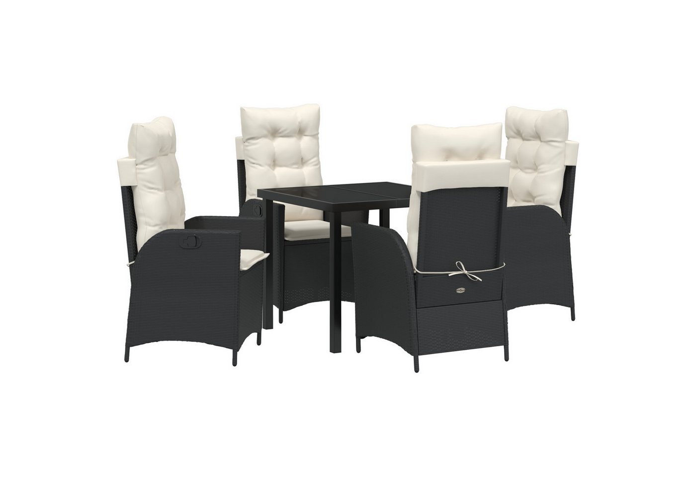 vidaXL Gartenstuhl 5-tlg. Garten-Essgruppe mit Kissen Schwarz Poly Rattan (5 St) von vidaXL